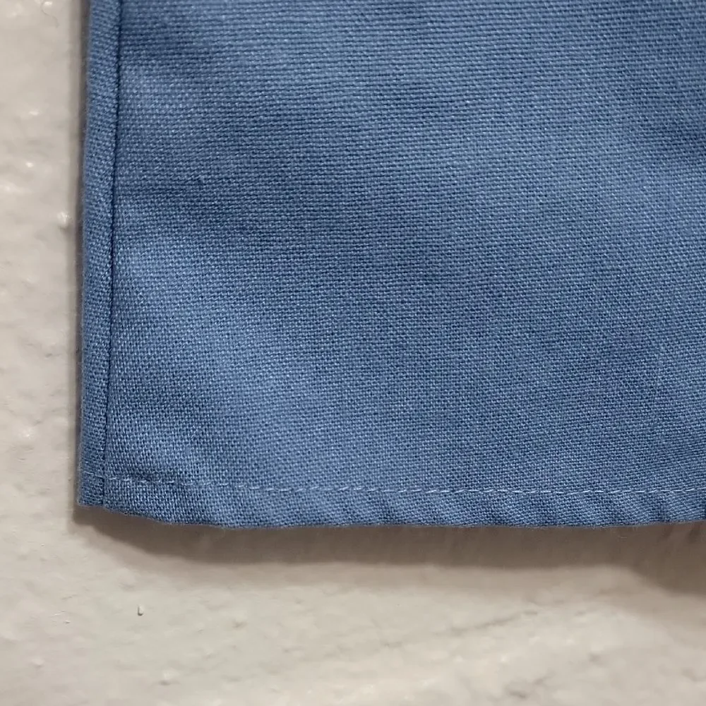 Blue Linen Blend Ruffle Neck Pocket Casual Girls Dress By Southern Smocked Co